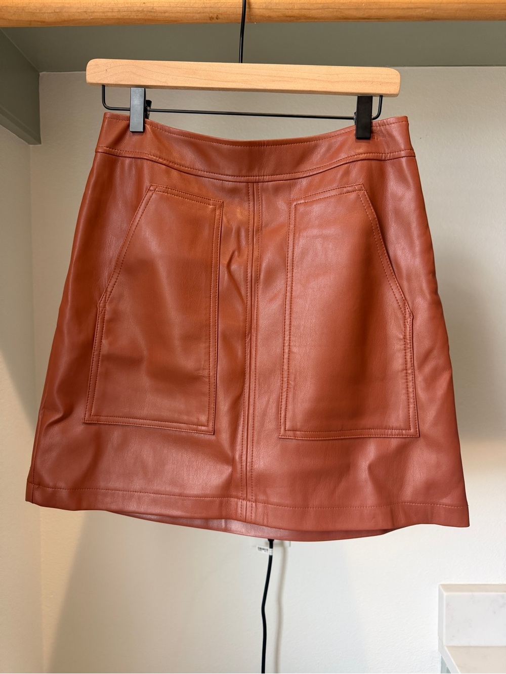 NWT, Women’s Faux Leather A-Line Skirt, Brown, 4 Petite